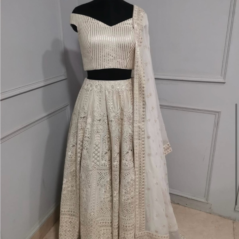 Elegant Cream Embroidered Lehenga Choli